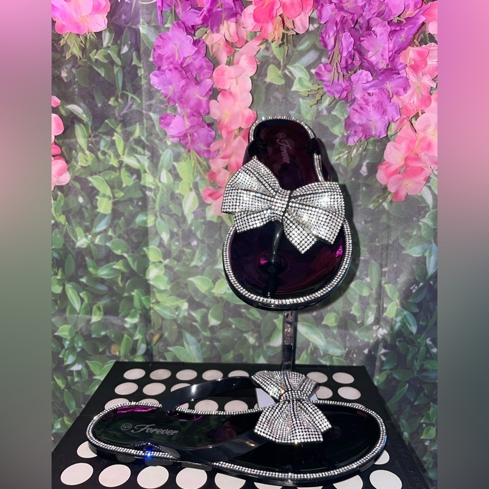 Black Bow Rhinestone Sandals - Picture 2 of 2
